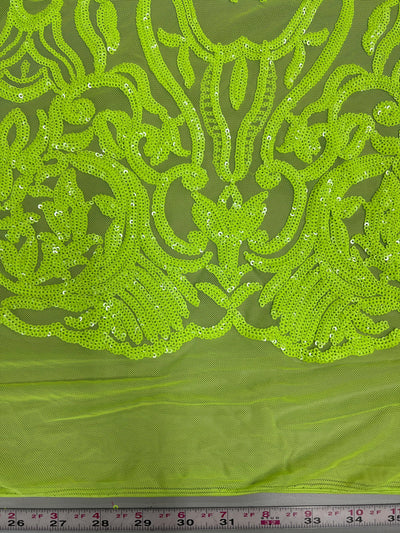 Phoebe NEON YELLOW GREEN Sequins on Mesh Lace Fabric by the Yard - 10062