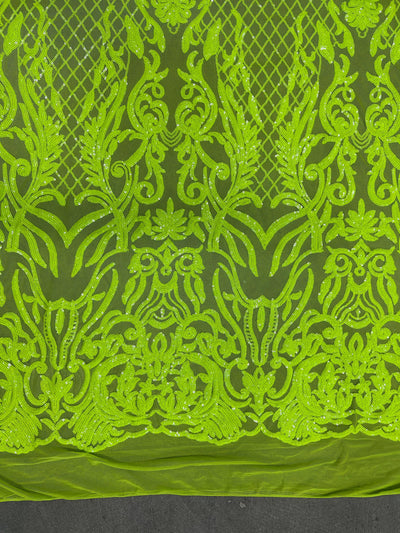 Phoebe NEON YELLOW GREEN Sequins on Mesh Lace Fabric by the Yard - 10062