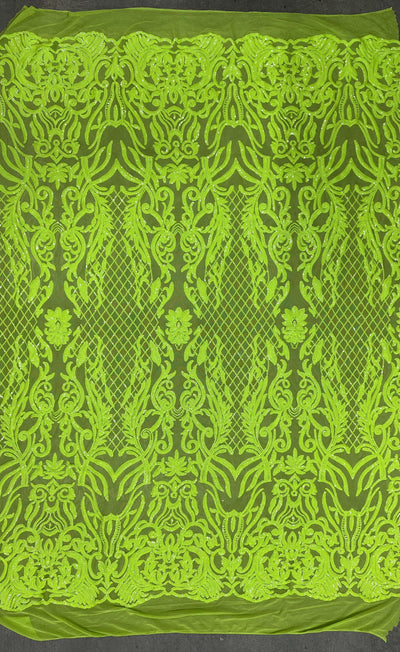 Phoebe NEON YELLOW GREEN Sequins on Mesh Lace Fabric by the Yard - 10062