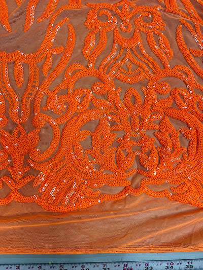 Phoebe ORANGE Sequins on Mesh Lace Fabric by the Yard - 10062
