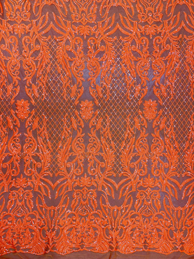 Phoebe ORANGE Sequins on Mesh Lace Fabric by the Yard - 10062