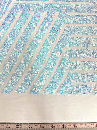 Thea IRIDESCENT WHITE Geometric Sequins Diamond & Stripes on WHITE Poly Spandex Fabric by the Yard - 10026