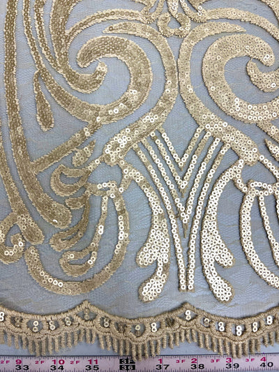 Elsie BEIGE Curlicue Sequins on Mesh Lace Fabric by the Yard - 10112
