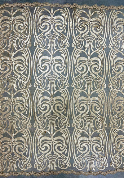Elsie BEIGE Curlicue Sequins on Mesh Lace Fabric by the Yard - 10112