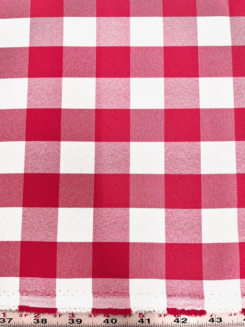 Camille FUCHSIA 1" Big Checkered Gingham Pattern Poly Poplin Fabric by the Yard - 10049
