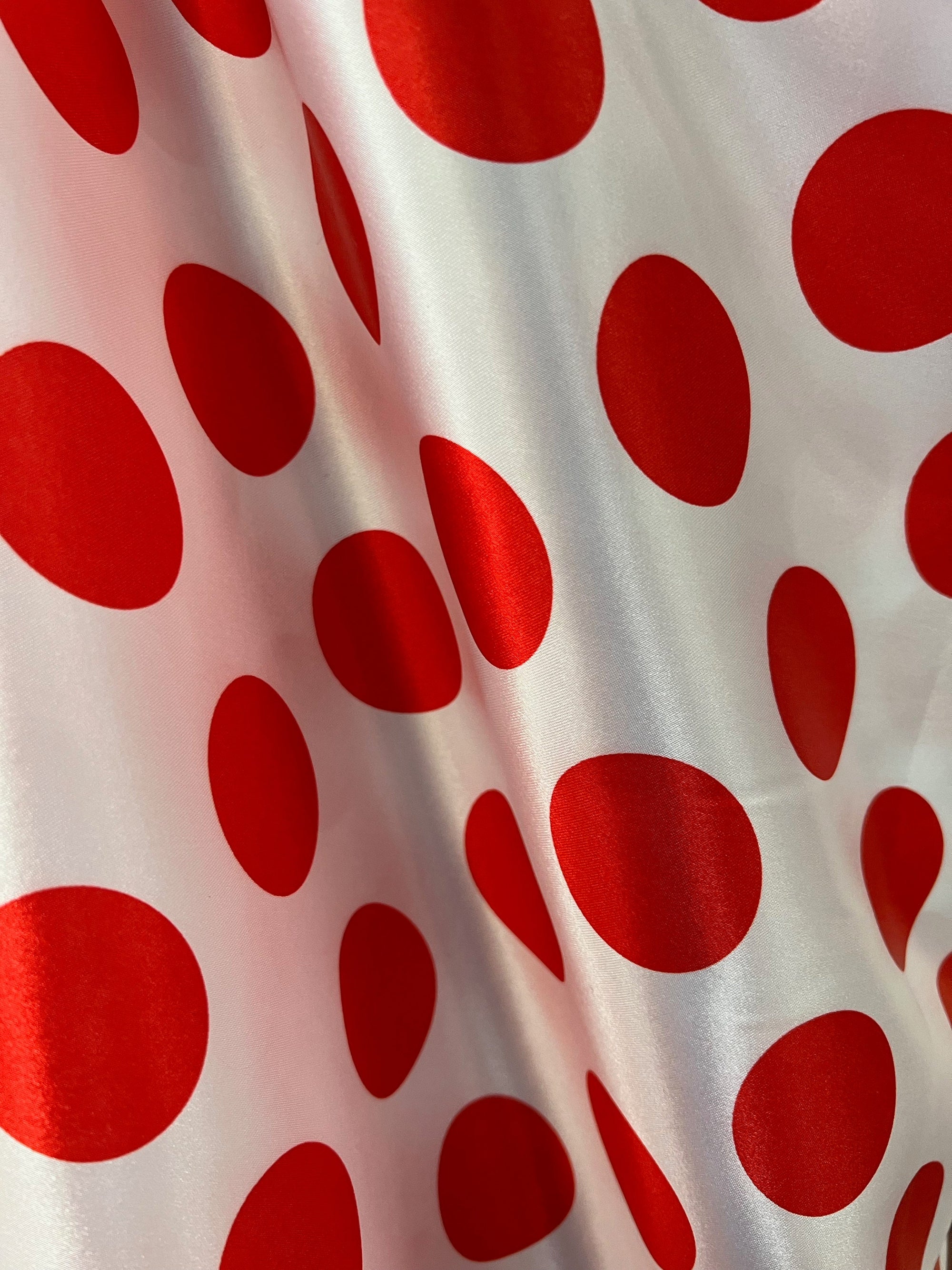 Lana 1.6" RED Polka Dots on WHITE Polyester Light Weight Satin Fabric by the Yard - 10071