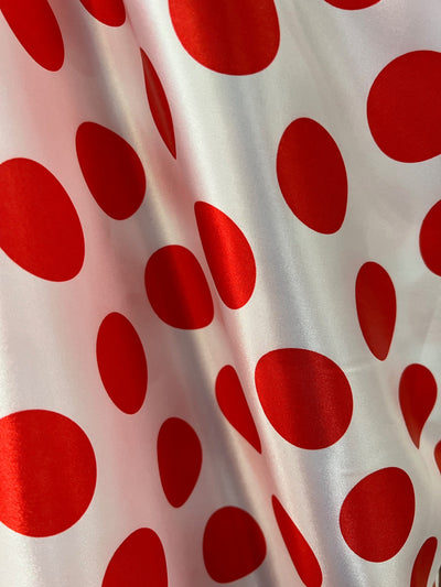 Lana 1.6" RED Polka Dots on WHITE Polyester Light Weight Satin Fabric by the Yard - 10071