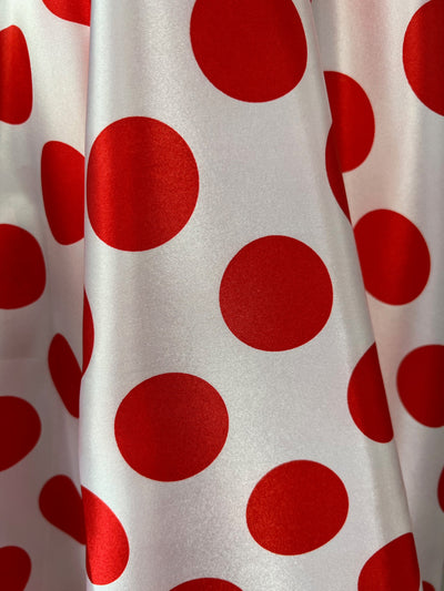 Lana 1.6" RED Polka Dots on WHITE Polyester Light Weight Satin Fabric by the Yard - 10071