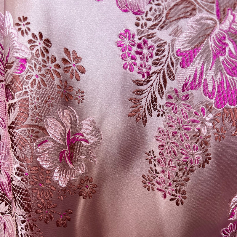 Anais PINK Floral Brocade Chinese Satin Fabric for Cheongsam/Qipao, Apparel, Costumes, Upholstery, Bags, Crafts - 10220