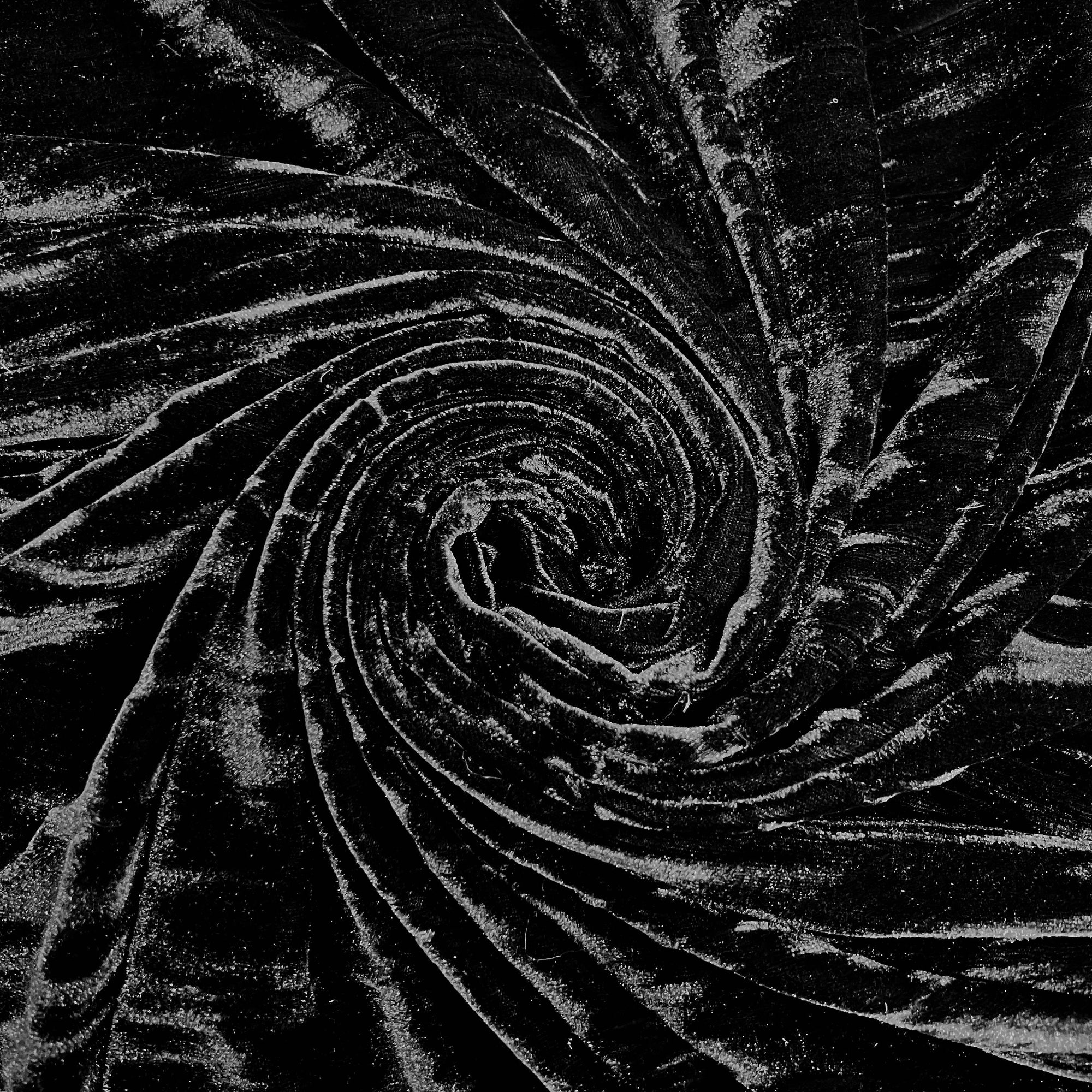 Pauline BLACK Wrinkled Polyester Crushed Stretch Velvet Fabric by the Yard for Ribbons, Headwraps, Clothes, Costumes, Crafts - 10175