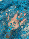 Melody TURQUOISE Polyester Floral Embroidery with Sequins on Mesh Lace Fabric by the Yard for Gown, Wedding, Bridesmaid, Prom - 10002