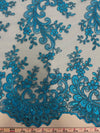 Melody TURQUOISE Polyester Floral Embroidery with Sequins on Mesh Lace Fabric by the Yard for Gown, Wedding, Bridesmaid, Prom - 10002