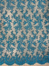Melody TURQUOISE Polyester Floral Embroidery with Sequins on Mesh Lace Fabric by the Yard for Gown, Wedding, Bridesmaid, Prom - 10002