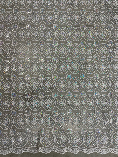 Fiona IRIDESCENT SILVER Sequins and Foil on Mesh Lace Fabric by the Yard - 10034