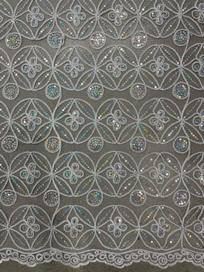 Fiona IRIDESCENT SILVER Sequins and Foil on Mesh Lace Fabric by the Yard - 10034