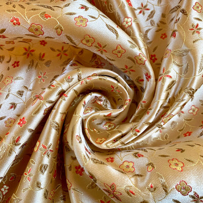 Vivienne GOLD RED Floral Brocade Chinese Satin Fabric by the Yard - 10041