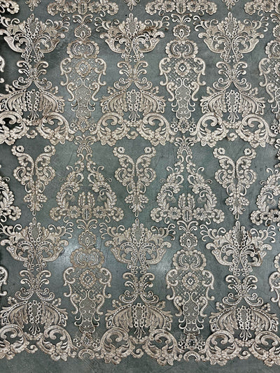 Vivian TAUPE Polyester Embroidery with Sequins on Mesh Lace Fabric by the Yard for Gown, Wedding, Bridesmaid, Prom - 10003