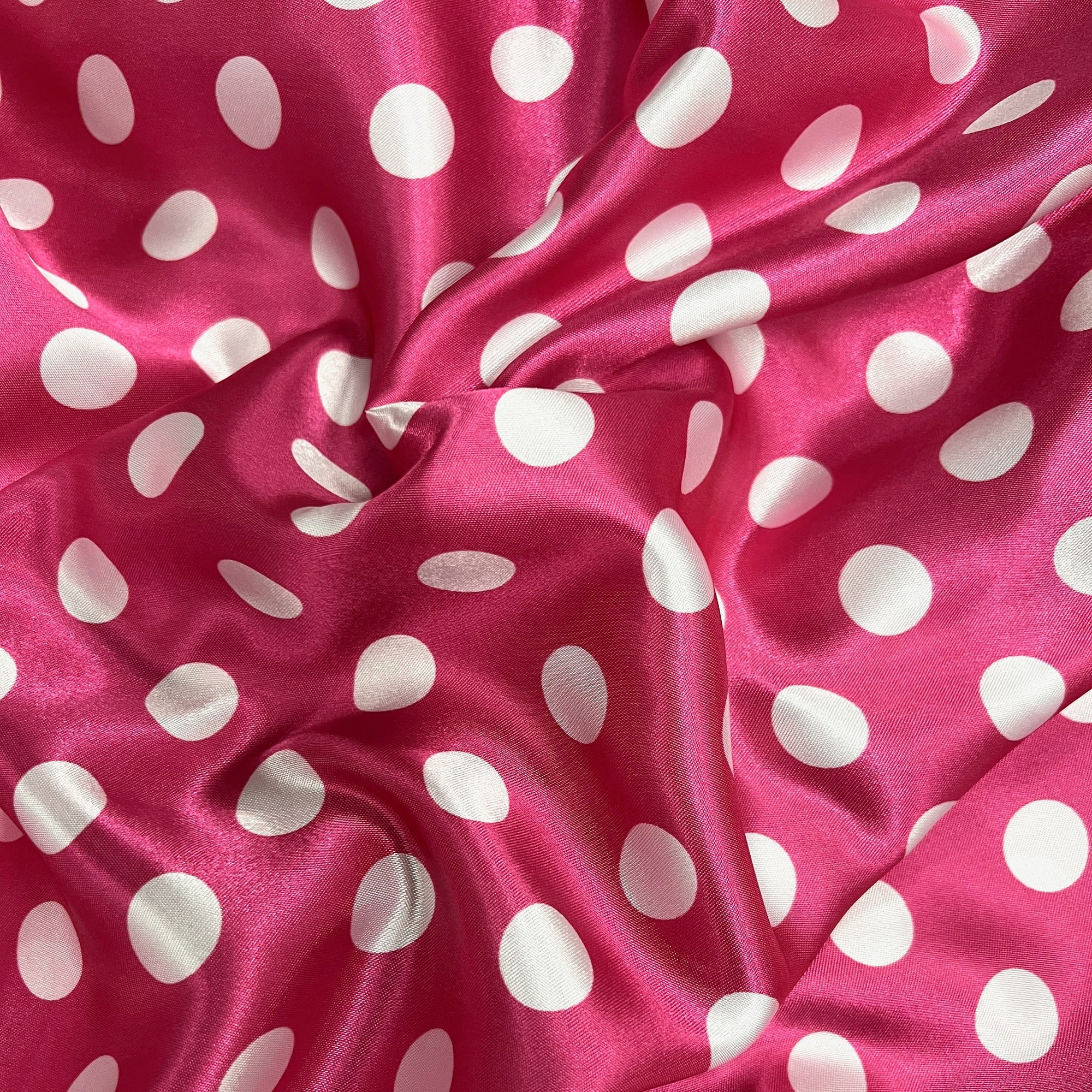 Shelby 0.75" WHITE Polka Dots on PINK Polyester Light Weight Satin Fabric by the Yard - 10070