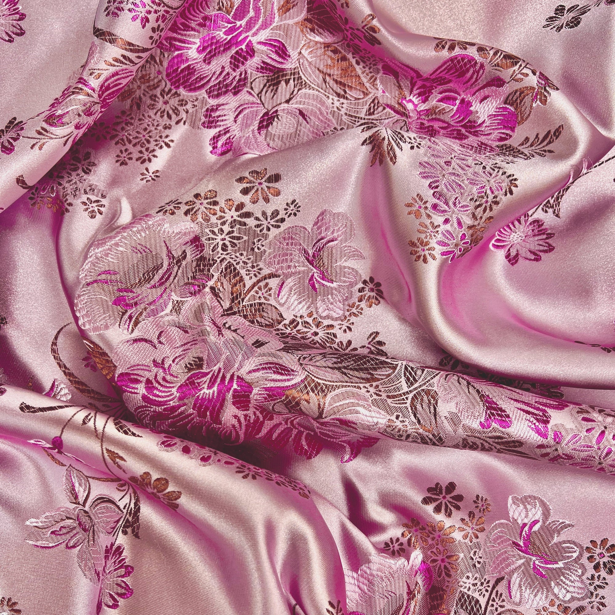 Anais PINK Floral Brocade Chinese Satin Fabric for Cheongsam/Qipao, Apparel, Costumes, Upholstery, Bags, Crafts - 10220