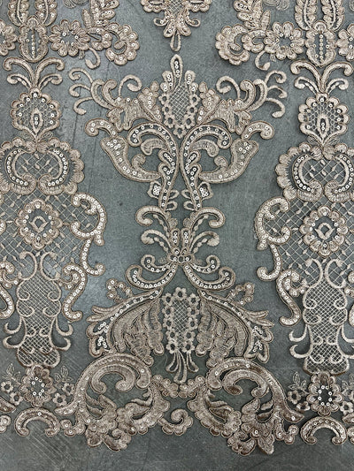Vivian TAUPE Polyester Embroidery with Sequins on Mesh Lace Fabric by the Yard for Gown, Wedding, Bridesmaid, Prom - 10003