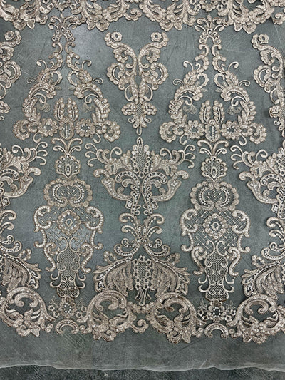 Vivian TAUPE Polyester Embroidery with Sequins on Mesh Lace Fabric by the Yard for Gown, Wedding, Bridesmaid, Prom - 10003