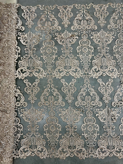 Vivian TAUPE Polyester Embroidery with Sequins on Mesh Lace Fabric by the Yard for Gown, Wedding, Bridesmaid, Prom - 10003