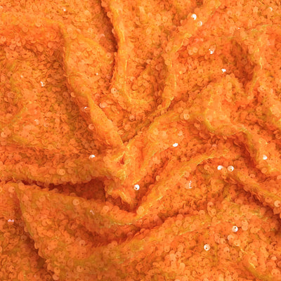 Stephanie ORANGE Overlap Sequins on ORANGE Stretch Velvet Fabric by the Yard for Gowns, Apparel, Costumes, Crafts - 10185