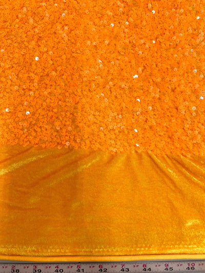 Stephanie ORANGE Overlap Sequins on ORANGE Stretch Velvet Fabric by the Yard for Gowns, Apparel, Costumes, Crafts - 10185