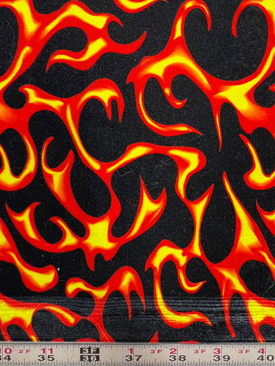 Sutton YELLOW ORANGE FLAMES Print on Polyester Stretch Velvet Fabric for Bows, Head Wraps, Top Knots, Scrunchies, Clothes, Costumes, Crafts
