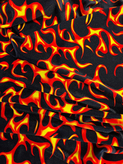 Sutton YELLOW ORANGE FLAMES Print on Polyester Stretch Velvet Fabric for Bows, Head Wraps, Top Knots, Scrunchies, Clothes, Costumes, Crafts
