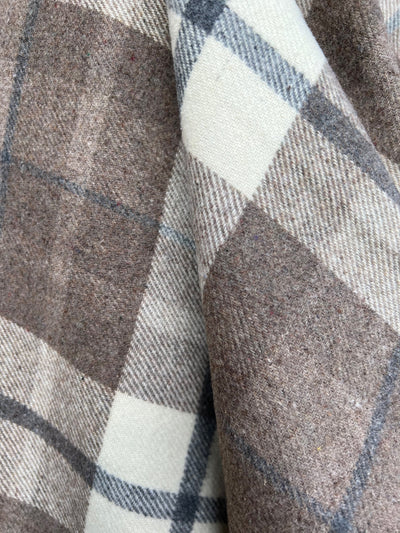 Corinne BEIGE TAUPE Tartan Tri-Blend Wool Polyester Acrylic Fabric