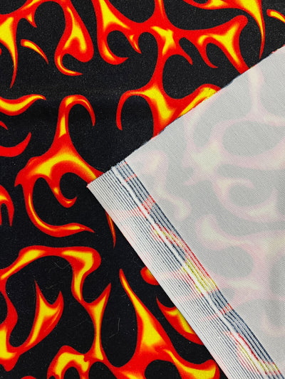 Sutton YELLOW ORANGE FLAMES Print on Polyester Stretch Velvet Fabric for Bows, Head Wraps, Top Knots, Scrunchies, Clothes, Costumes, Crafts
