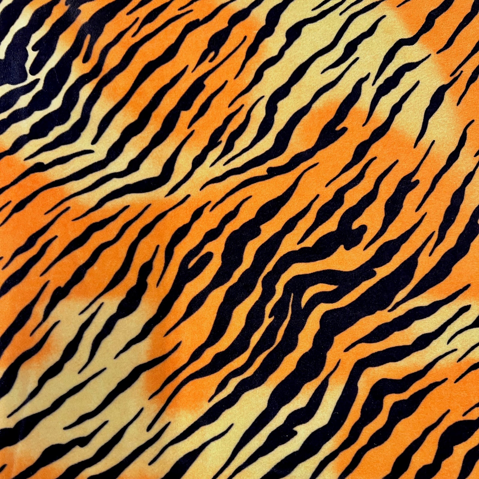 Dana ORANGE BLACK Tiger Pattern Polyester Stretch Velvet Fabric for Bows, Top Knots, Head Wraps, Scrunchies, Clothes, Costumes, Crafts