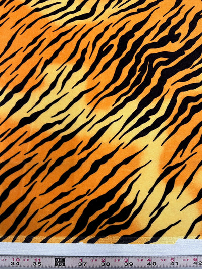 Dana ORANGE BLACK Tiger Pattern Polyester Stretch Velvet Fabric for Bows, Top Knots, Head Wraps, Scrunchies, Clothes, Costumes, Crafts