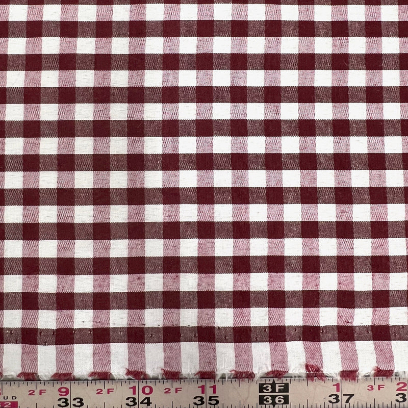 Carly BURGUNDY Mini Checkered Gingham Poly Cotton Fabric by the Yard - 10114