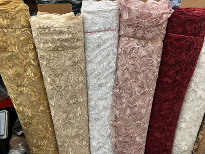 Dakota IVORY Polyester Corded Floral Embroidery on Mesh Lace Fabric by the Yard - 10043