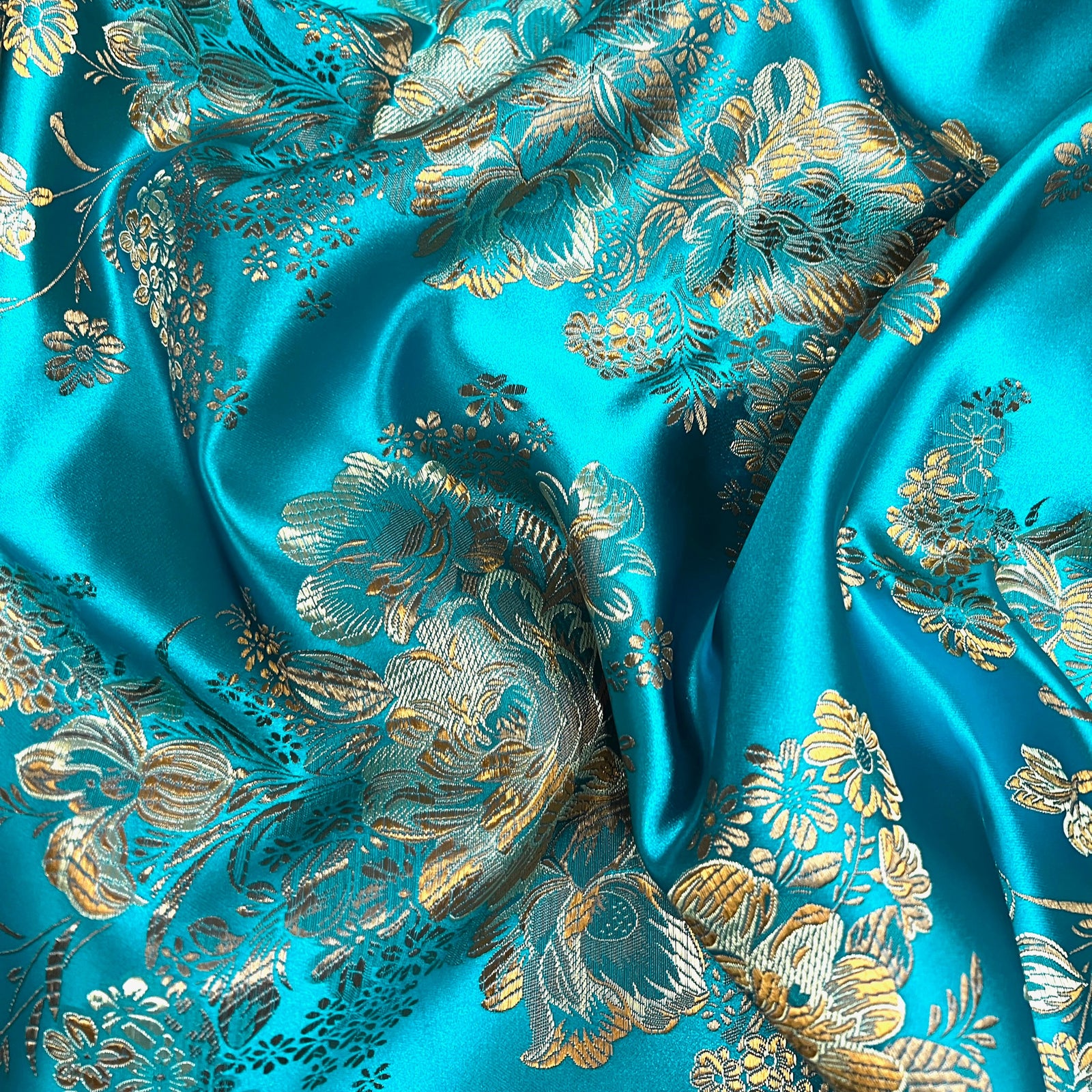 Anais TURQUOISE Floral Brocade Chinese Satin Fabric for Cheongsam/Qipao, Apparel, Costumes, Upholstery, Bags, Crafts - 10220
