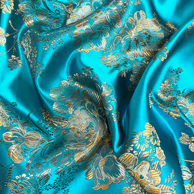 Anais TURQUOISE Floral Brocade Chinese Satin Fabric for Cheongsam/Qipao, Apparel, Costumes, Upholstery, Bags, Crafts - 10220