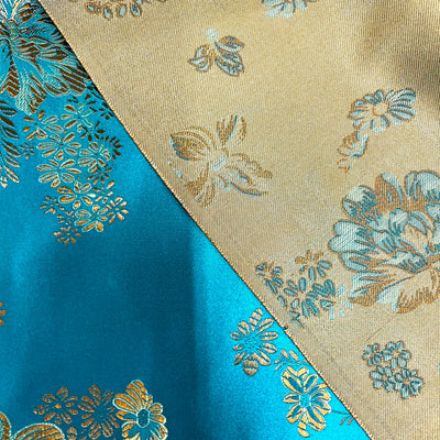 Anais TURQUOISE Floral Brocade Chinese Satin Fabric for Cheongsam/Qipao, Apparel, Costumes, Upholstery, Bags, Crafts - 10220