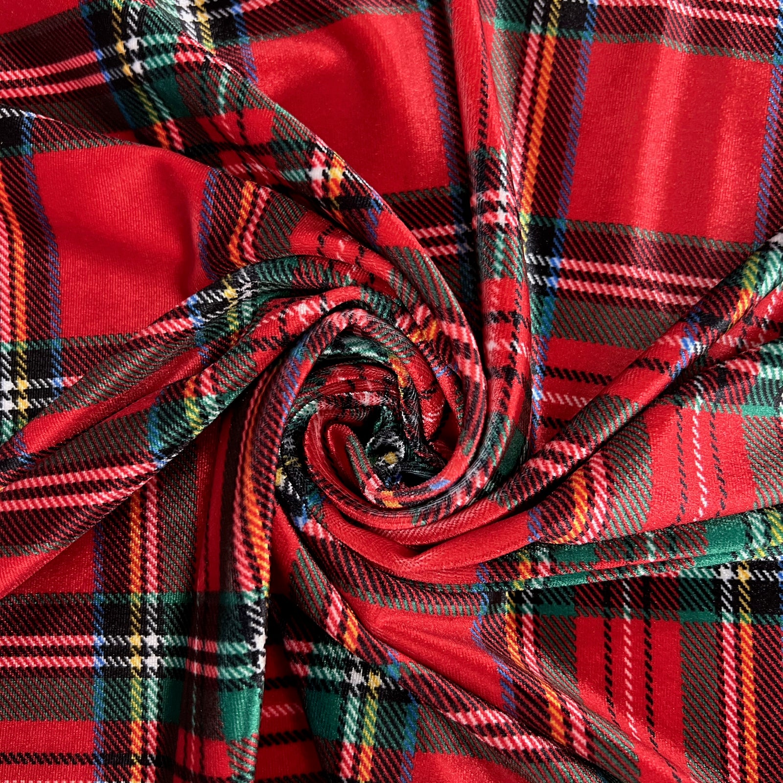 Sutton TARTAN PLAID-B on Polyester Stretch Velvet Fabric for Bows, TopKnot, Scrunchies, Clothes, Costumes, Crafts - 10171