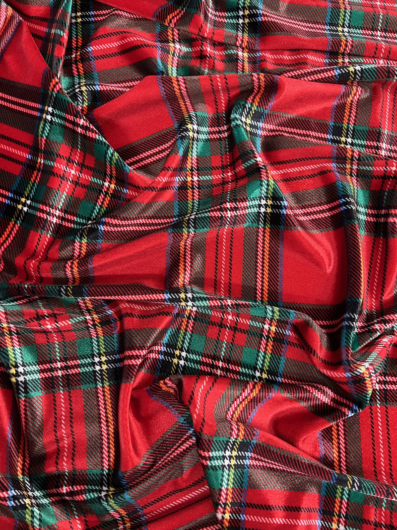 Sutton TARTAN PLAID-B on Polyester Stretch Velvet Fabric for Bows, TopKnot, Scrunchies, Clothes, Costumes, Crafts - 10171