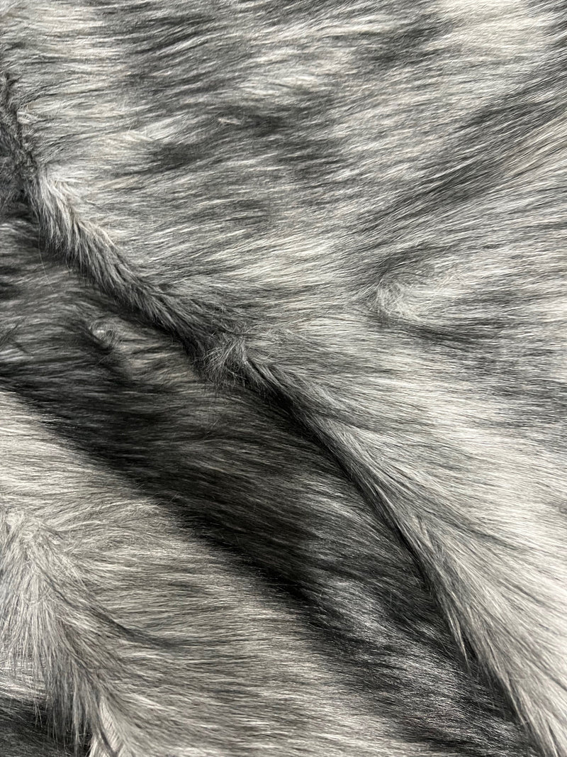 Bethany GREY BLACK Frost Mongolian Long Pile Soft Faux Fur Fabric for Fursuit, Cosplay Costume, Photo Prop, Trim, Crafts