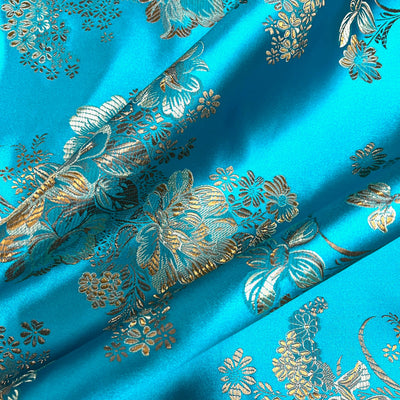 Anais TURQUOISE Floral Brocade Chinese Satin Fabric for Cheongsam/Qipao, Apparel, Costumes, Upholstery, Bags, Crafts - 10220