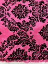 Amanda FUCHSIA Taffeta with Black Velvet Flocked Damask Fabric by the Yard - 10078