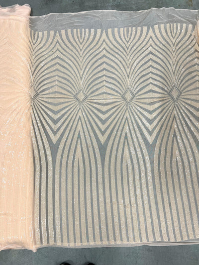 Maia BLUSH PEACH Geometric Sequins on Mesh Lace Fabric by the Yard - 10138