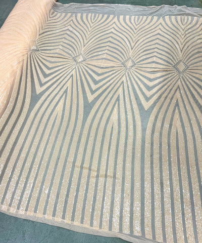 Maia BLUSH PEACH Geometric Sequins on Mesh Lace Fabric by the Yard - 10138