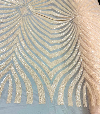 Maia BLUSH PEACH Geometric Sequins on Mesh Lace Fabric by the Yard - 10138