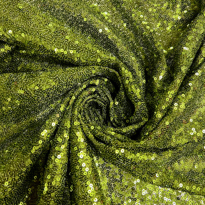 Leila DARK OLIVE GREEN Sequins on Mesh Fabric by the Yard - 10050