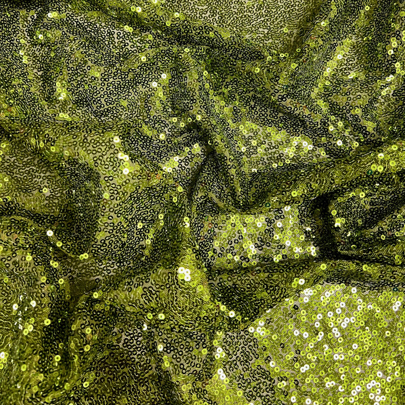 Leila DARK OLIVE GREEN Sequins on Mesh Fabric by the Yard - 10050