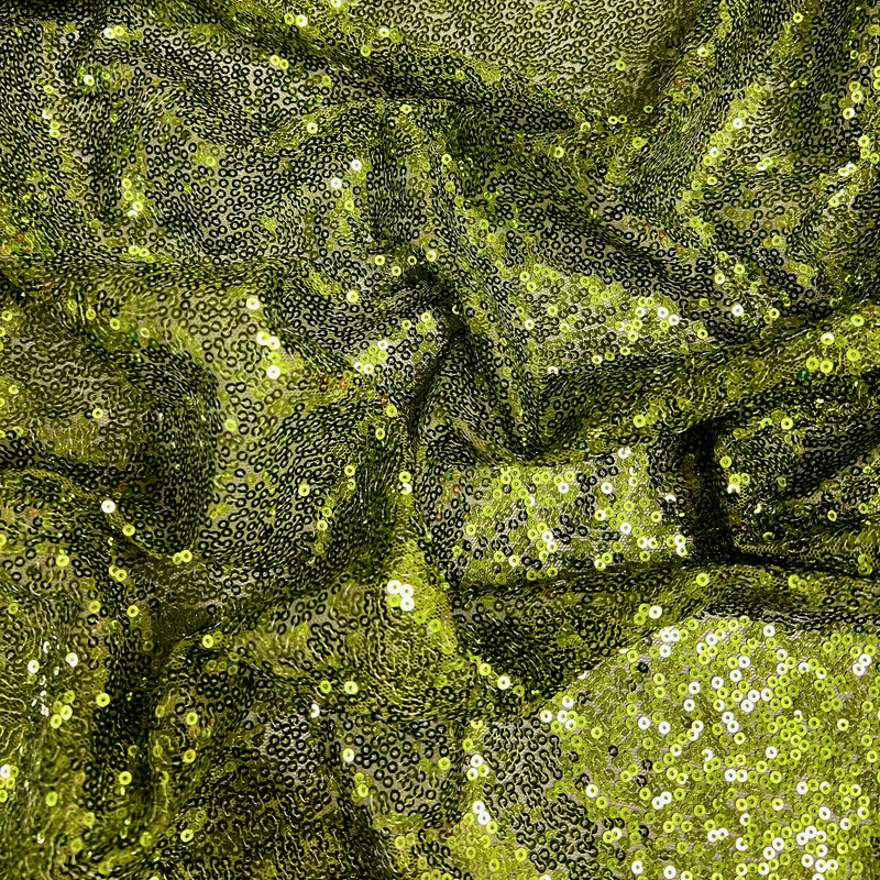 Leila DARK OLIVE GREEN Sequins on Mesh Fabric by the Yard - 10050
